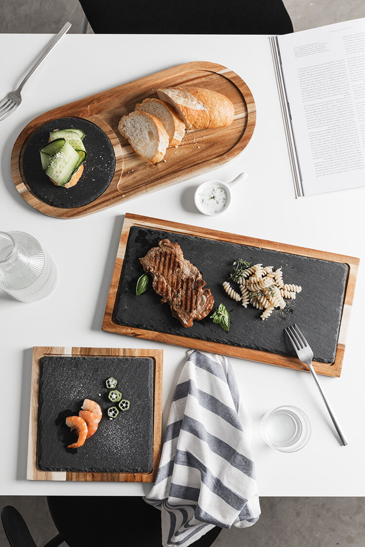 Details about   Retro Slate Sushi Plate Modern Multi-layer Black Rock Dessert Three-layer Tray 